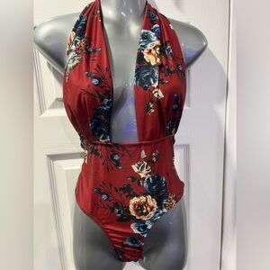 Floral Halter One-Piece Swimsuit
